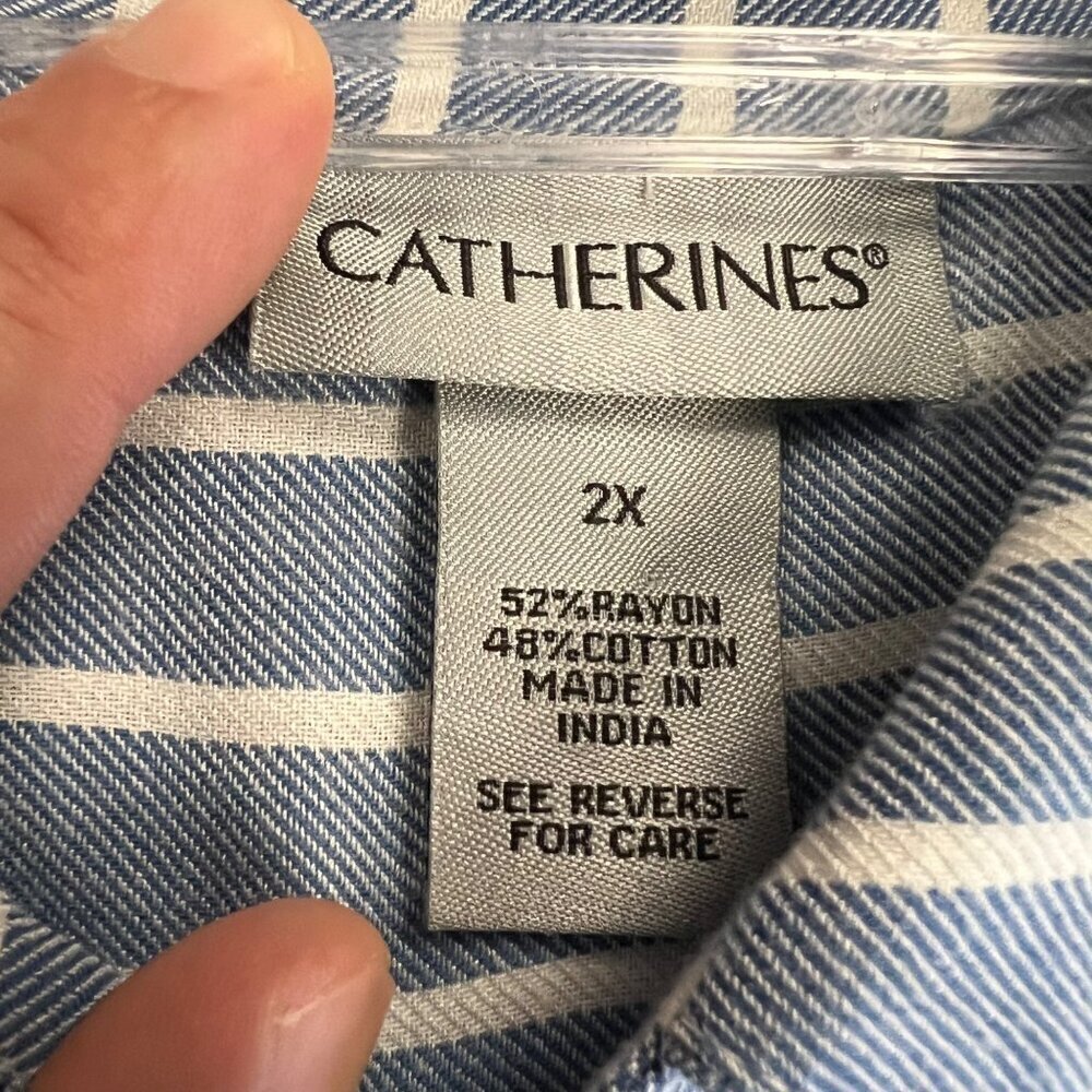 Catherines Women's Button Up Striped Top 3/4 Sleeve Blue/White Size 2X - Picture 8 of 8